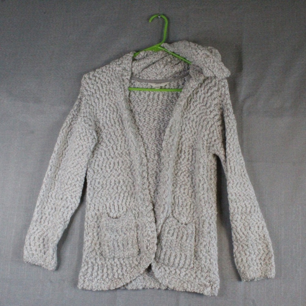 Bixby Nomad Gray Popcorn Knit Hooded Cardigan Sweater Large L Boho Minimalist